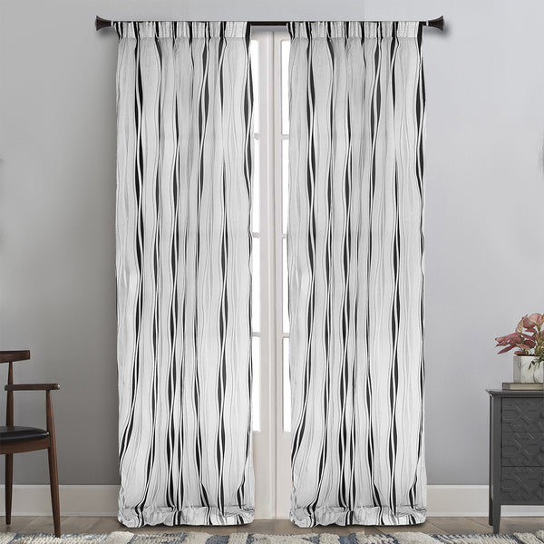 MAISON BLANCHE READY-MADE CURTAIN 145X280 ROSÉ ORGANZA STRIPE BLACK VISC.75%-POL.25%