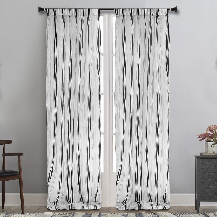 MAISON BLANCHE READY-MADE CURTAIN 145X280 ROSÉ ORGANZA STRIPE BLACK VISC.75%-POL.25%