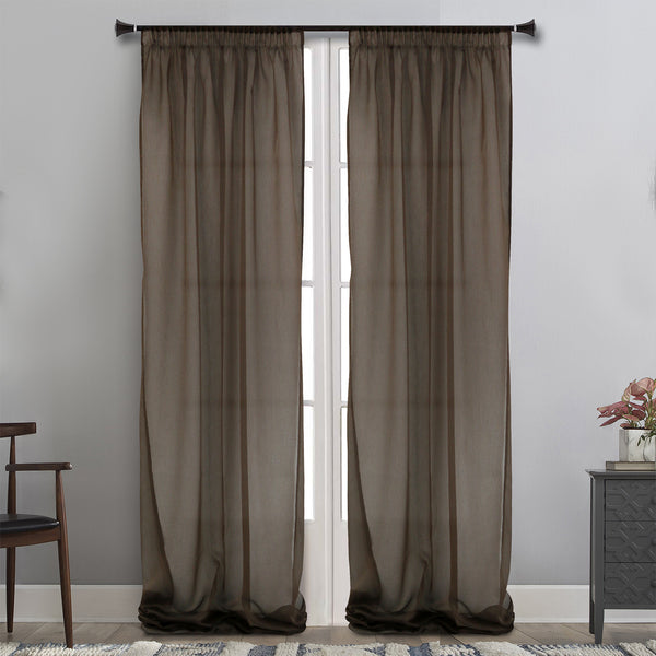 MAISON BLANCHE CURTAIN READY-MADE 145X300 ORGANZA BROWN STRIPE POL.100%