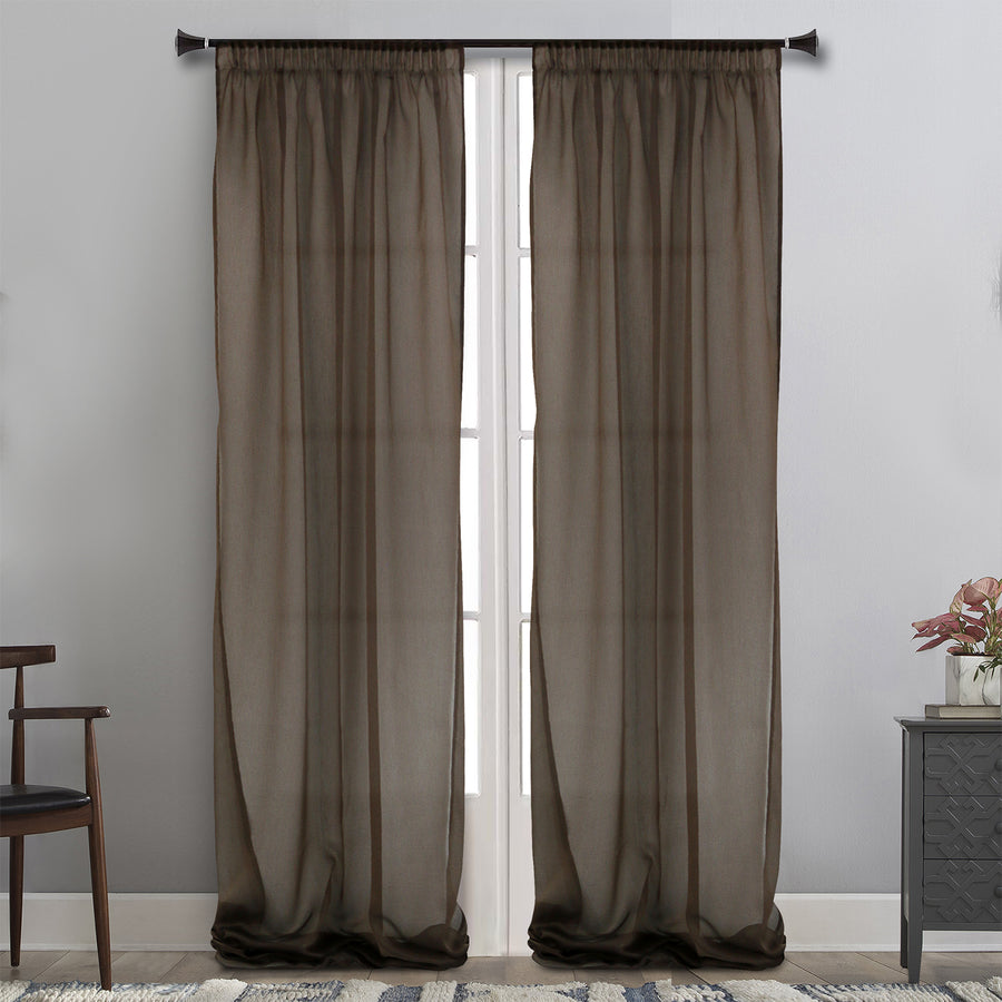MAISON BLANCHE CURTAIN READY-MADE 145X300 ORGANZA BROWN STRIPE POL.100%